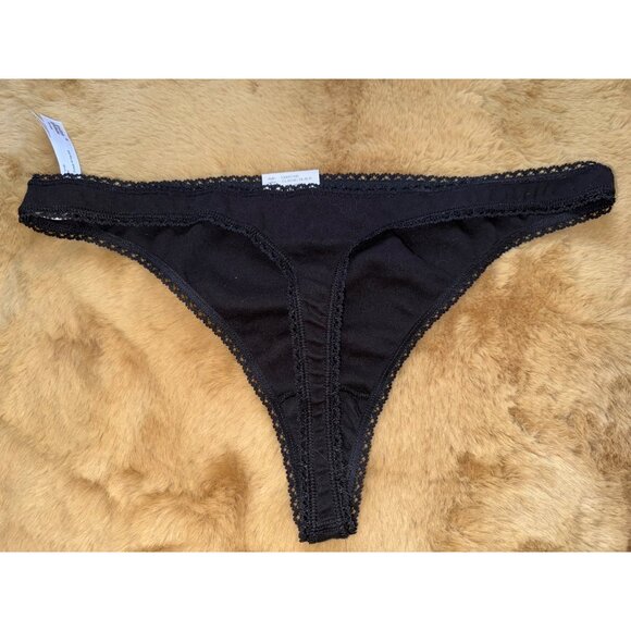 Charter Club Everyday Cotton Women's Lace-Trim Thong, Black, Size XL, NWT - Picture 3 of 4